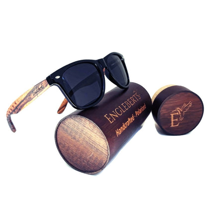 Zebrawood Sunglasses, Stars and Bars With Wooden Case, Polarized