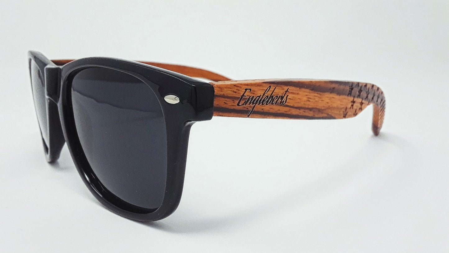 Zebrawood Sunglasses, Stars and Bars With Wooden Case, Polarized