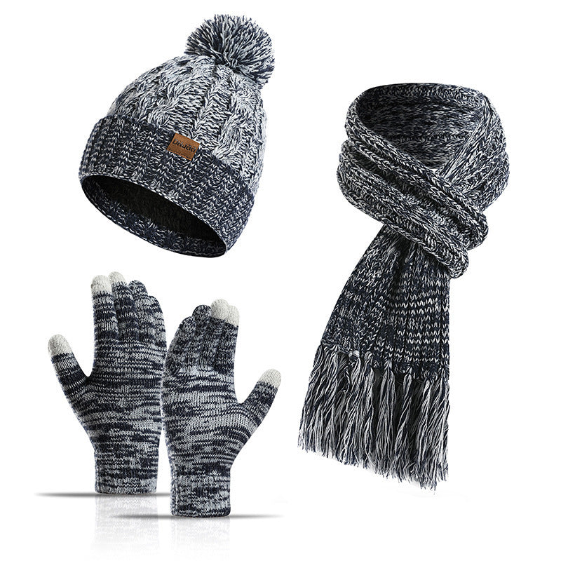 Three-piece Hat Thick Scarf Touch Screen Gloves