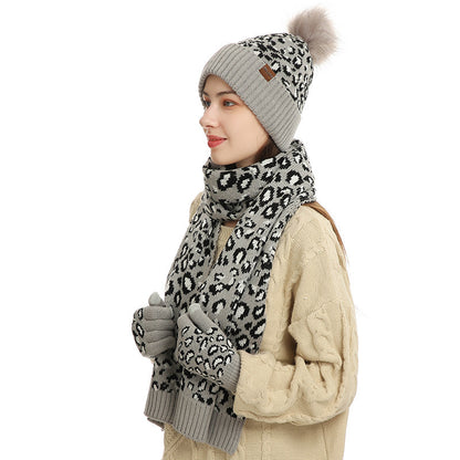 Three-piece Warm Knitted Woolen Hat, Scarf And Gloves