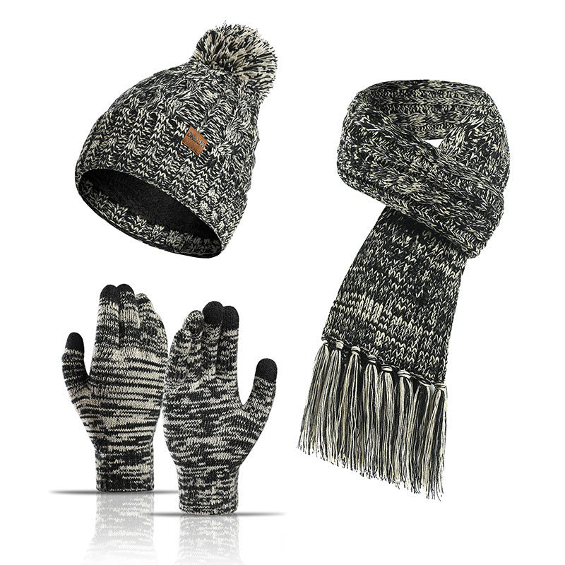 Three-piece Hat Thick Scarf Touch Screen Gloves