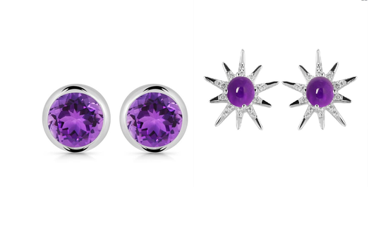 Amethyst Round Stud Earring & White Topaz Stud Earring Pack of 2