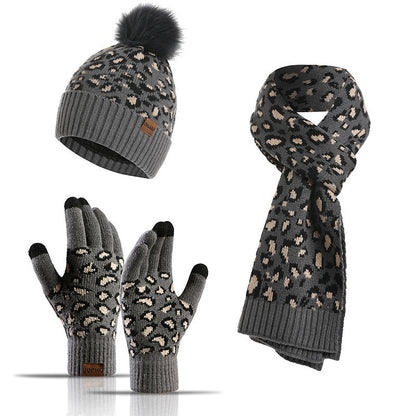 Three-piece Warm Knitted Woolen Hat, Scarf And Gloves