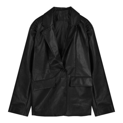 Women's Black Pu Leather Suit Coat