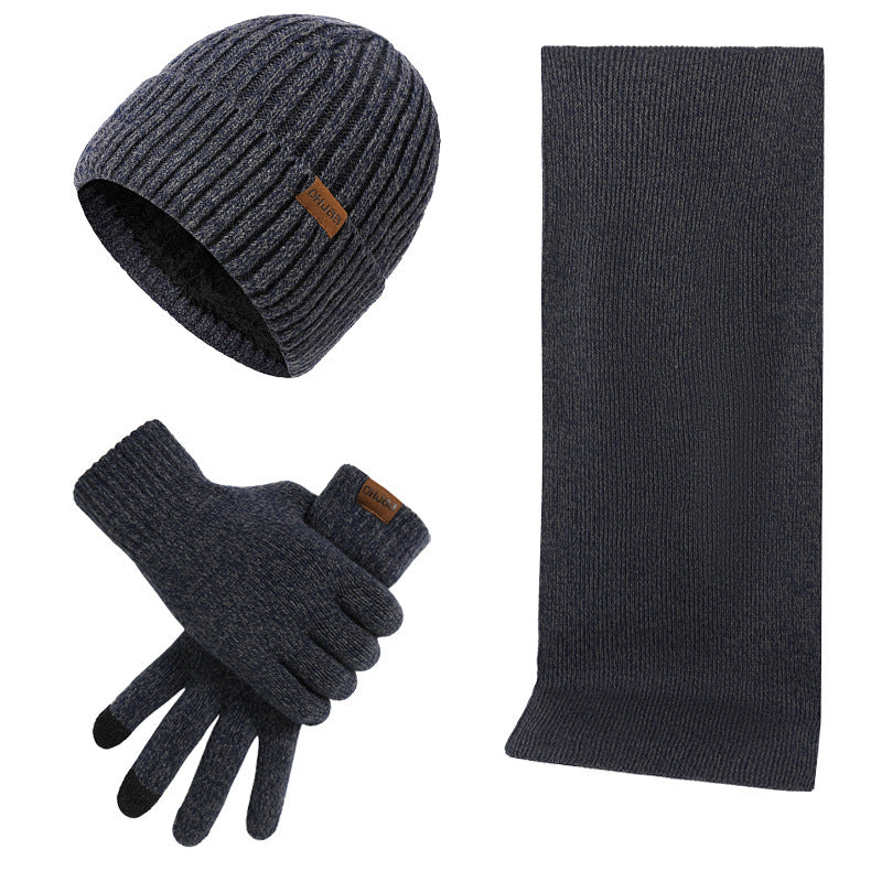 Winter Warm Mixed Color Knitted Thick Wool Hat Scarf Gloves 3-pc. Set