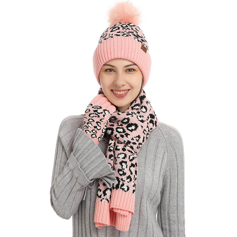 Three-piece Warm Knitted Woolen Hat, Scarf And Gloves