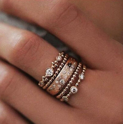 Rose Gold Five Piece Ring Set