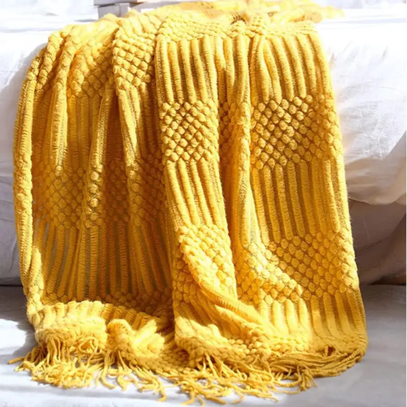 Hand Knitted Tassel Throw Blanket