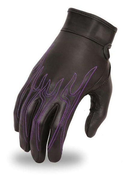 Women's Leather Flame Design Motorcycle Gloves